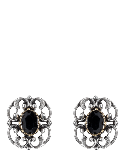 Pre-loved Filigree Clip On Earrings, Silver/Black, Silver/Black
