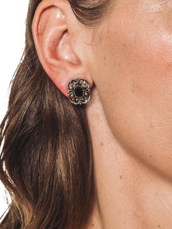 Pre-loved Filigree Clip On Earrings, Silver/Black - view 2, Silver/Black