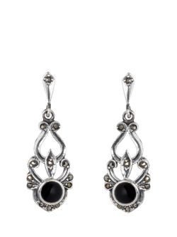 Pre-loved Sterling Silver Onyx Drop Earrings, Silver