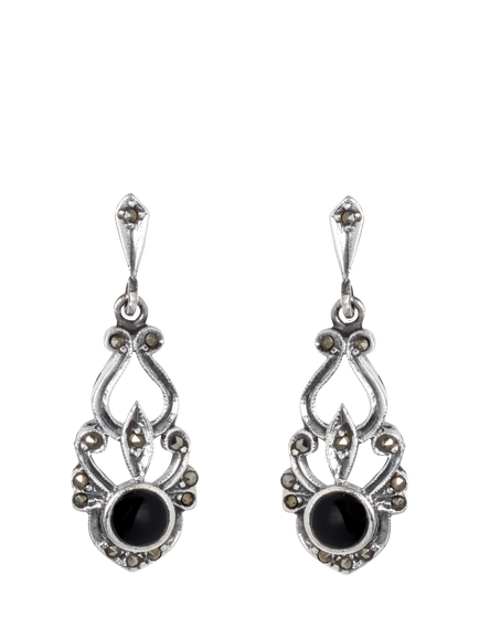 Pre-loved Sterling Silver Onyx Drop Earrings, Silver