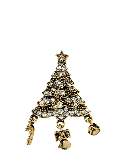 Pre-loved Crystal Christmas Tree Brooch, Circa 1990s, Gold/Clear, Gold/Clear