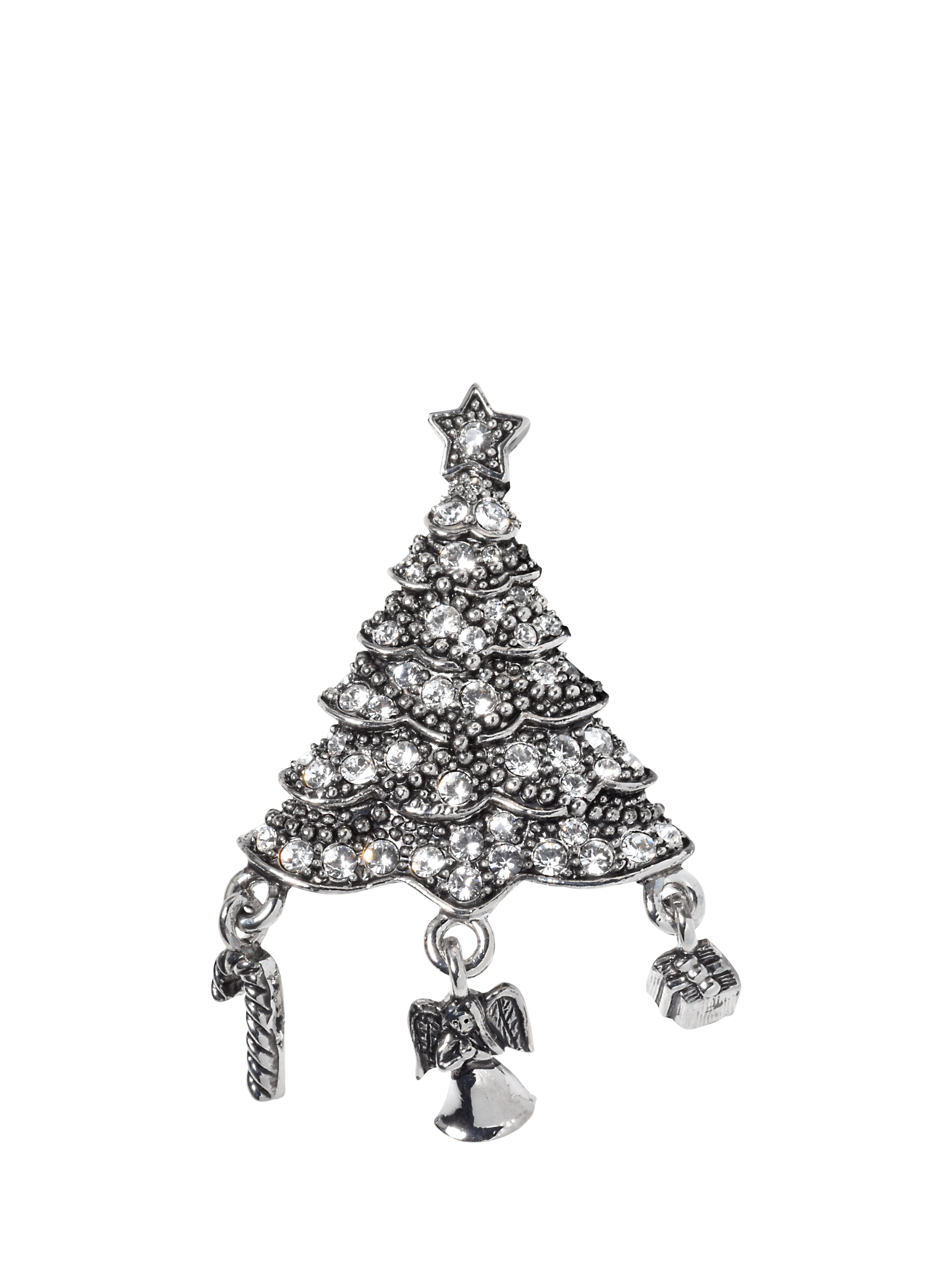 Product image 1 of 2, which shows Pre-loved Crystal Christmas Tree Brooch, Silver/Clear