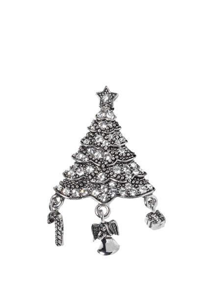 Pre-loved Crystal Christmas Tree Brooch, Silver/Clear, Silver/Clear