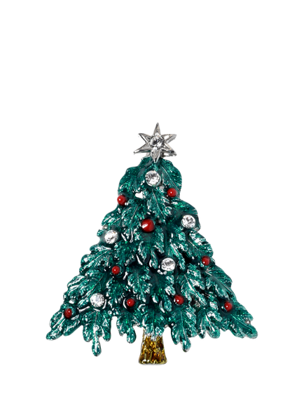 Pre-loved Crystal Christmas Tree Brooch, Circa 1990s, Silver/Multi, Silver/Multi