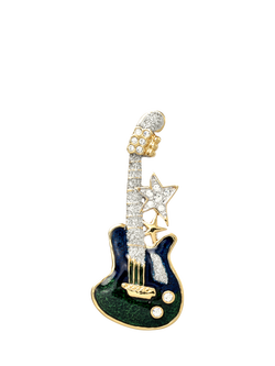 Pre-loved Crystal Guitar Brooch, Green/Blue, Green/Blue
