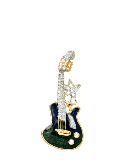 Pre-loved Crystal Guitar Brooch, Green/Blue, Green/Blue