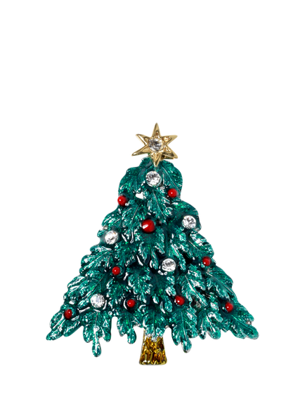 Pre-loved Christmas Tree Brooch, Circa 1990, Green/Multi, Green/Multi