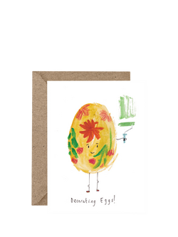 Western Sketch Decorating Eggs Easter Card, Multi