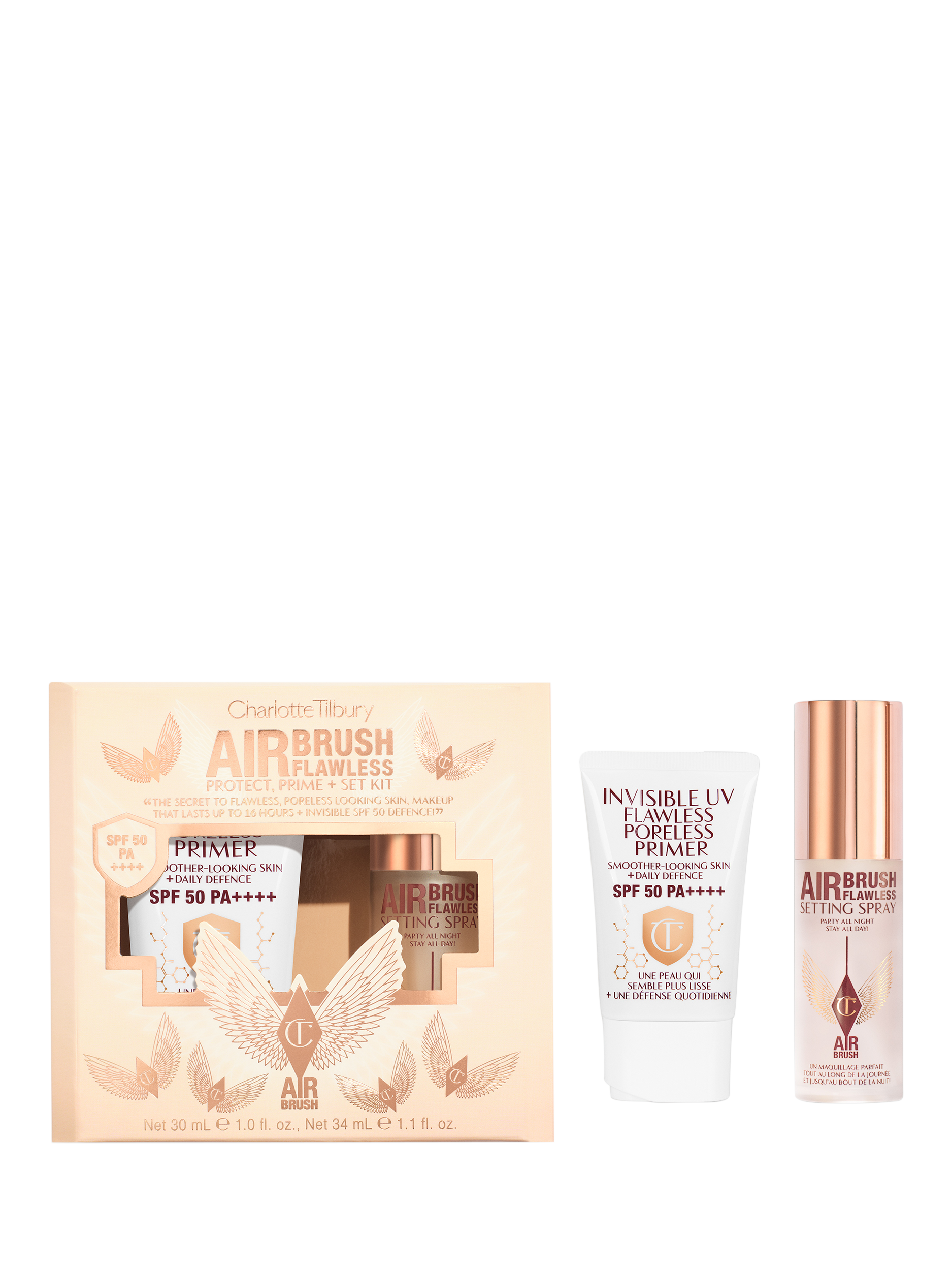 Product image 1 of 6, which shows Charlotte Tilbury Airbrush Flawless Protect, Prime & Set Christmas Makeup Gift Set