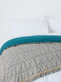 John Lewis x Sanderson Frisk Quilted Frilled Bedspread, Blue, Blue