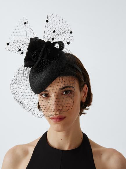 John Lewis Ambrose Beret Fascinator with Veil, Black