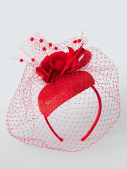John Lewis Ambrose Beret Fascinator with Veil - view 2, Red