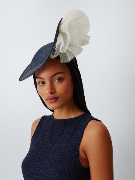 John Lewis Colette Upturned Disc Fascinator, Navy/Ivory, Navy/Ivory