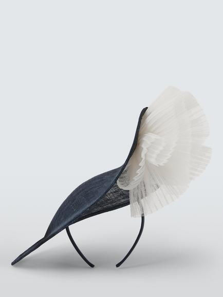 John Lewis Colette Upturned Disc Fascinator, Navy/Ivory - view 2, Navy/Ivory