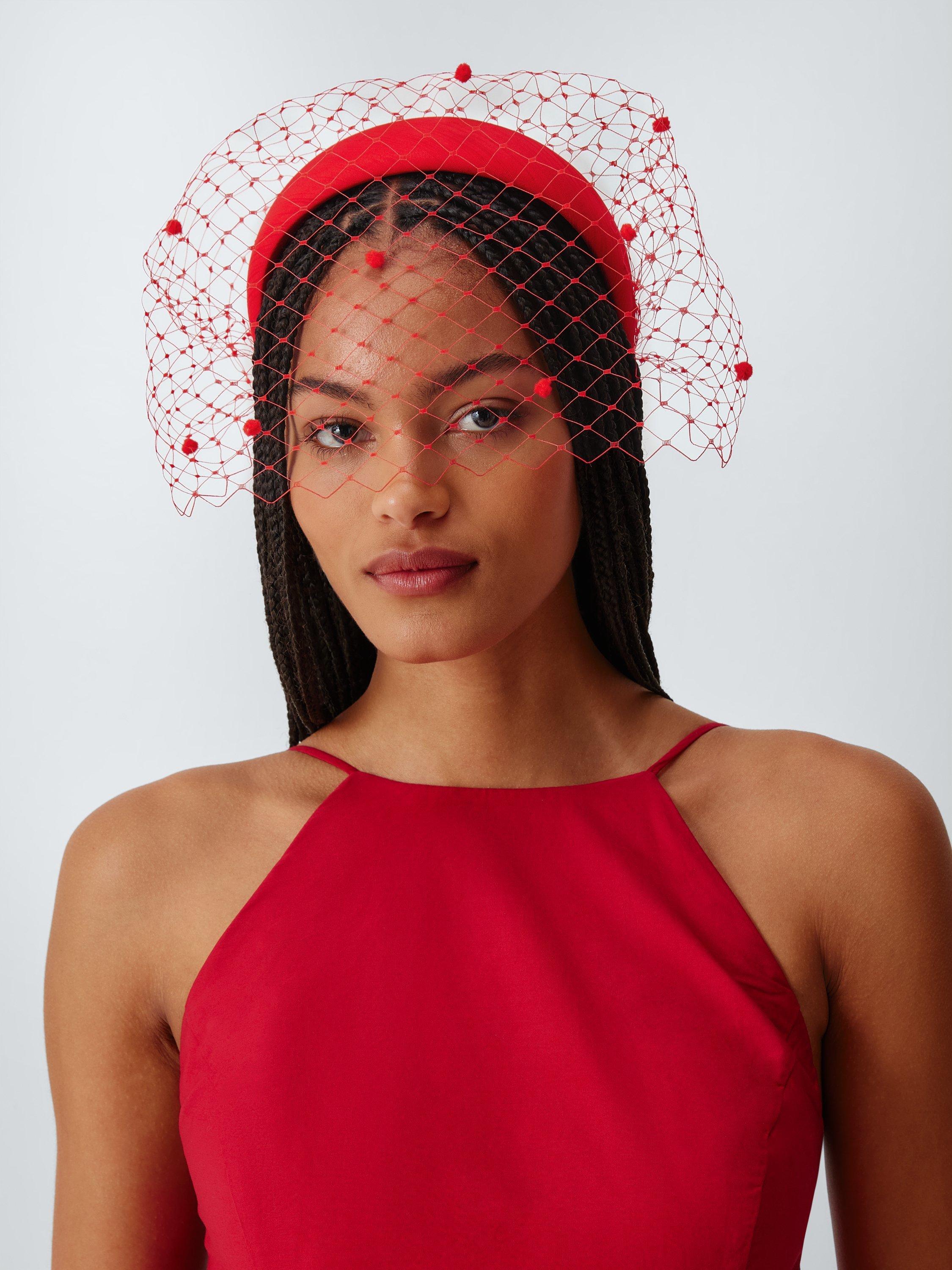 Product image 1 of 4, which shows John Lewis Reina Headband with Veil, Red