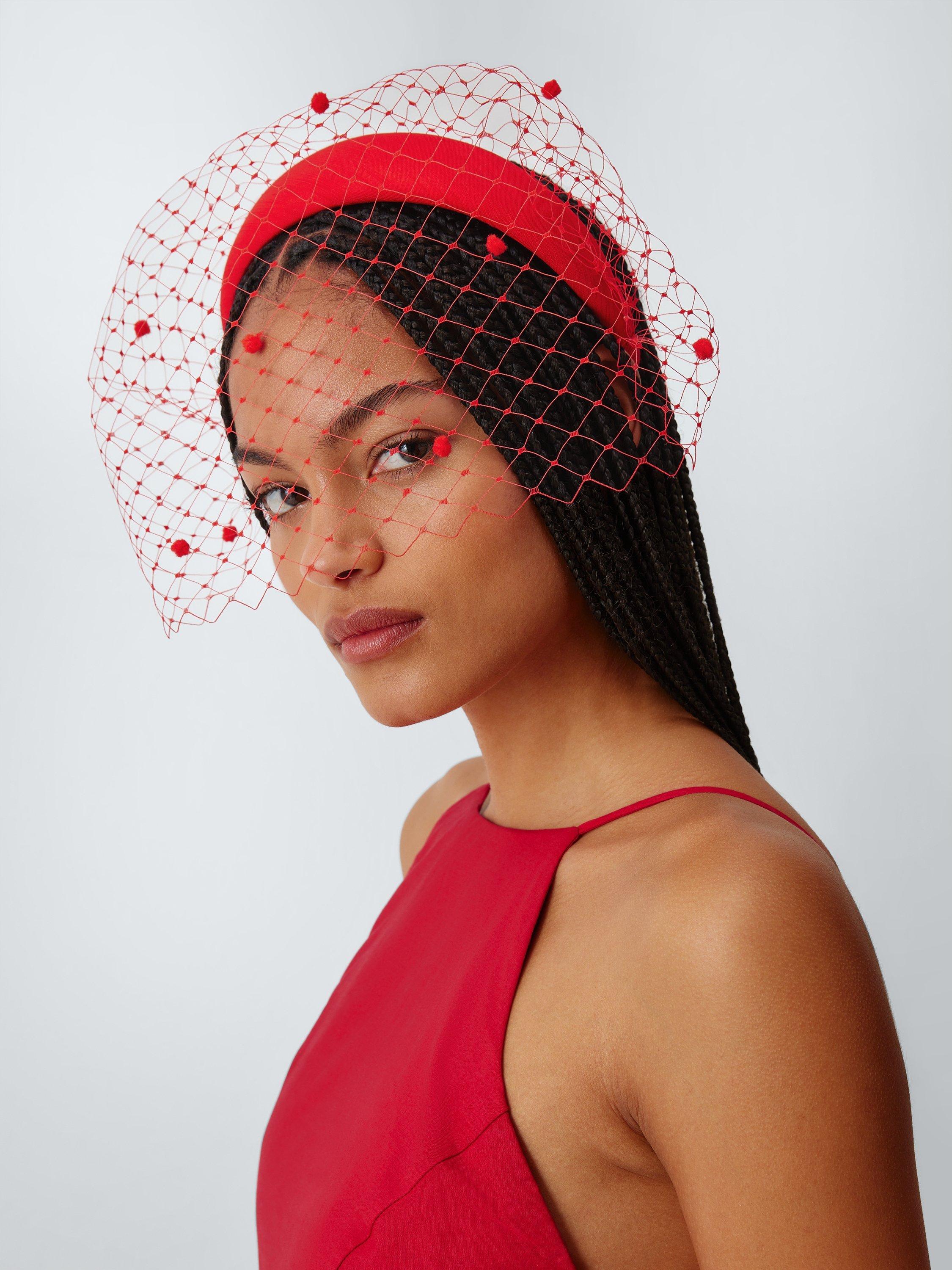 Product image 4 of 4, which shows John Lewis Reina Headband with Veil, Red