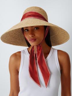 John Lewis Wide Brim Self-Tie Scarf Sun Hat, Natural, Natural