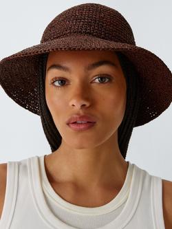 John Lewis Raffia Bucket Hat, Chocolate, Chocolate