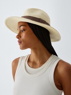John Lewis Straw Fedora with Band, Natural, Natural