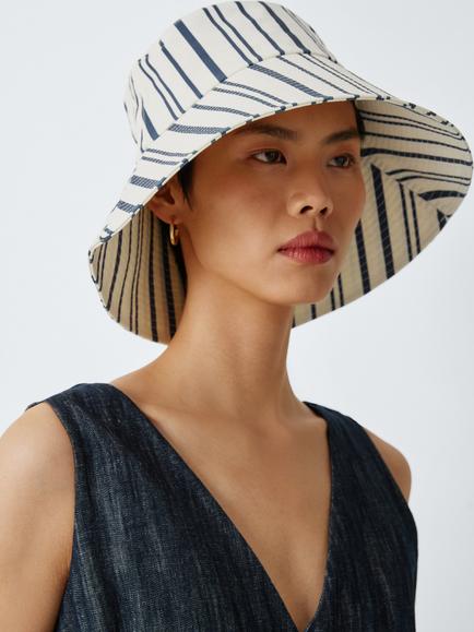 John Lewis Stripe Large Reversible Bucket Hat, Multi, Multi