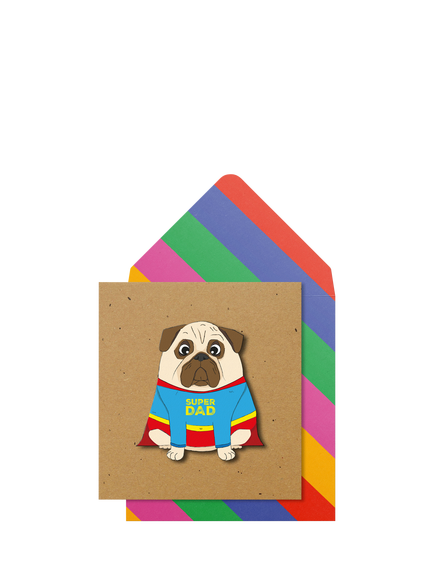 Tache Crafts Super Dad Pug Father's Day Card, Multi
