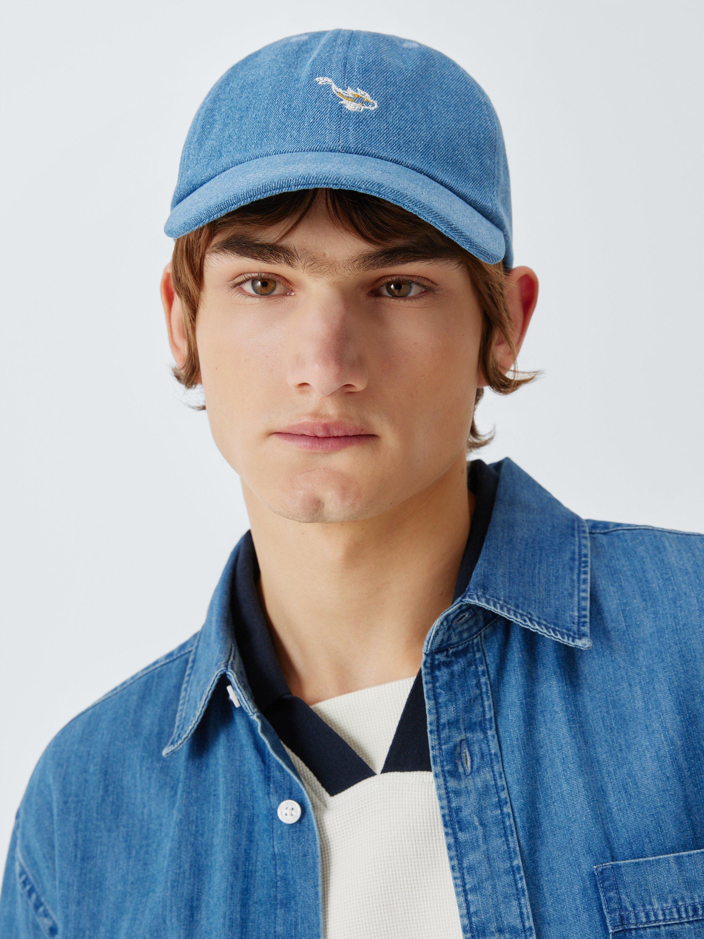 Product image 1 of 4, which shows John Lewis Cotton Embroidered Koi Carp Baseball Cap, Denim