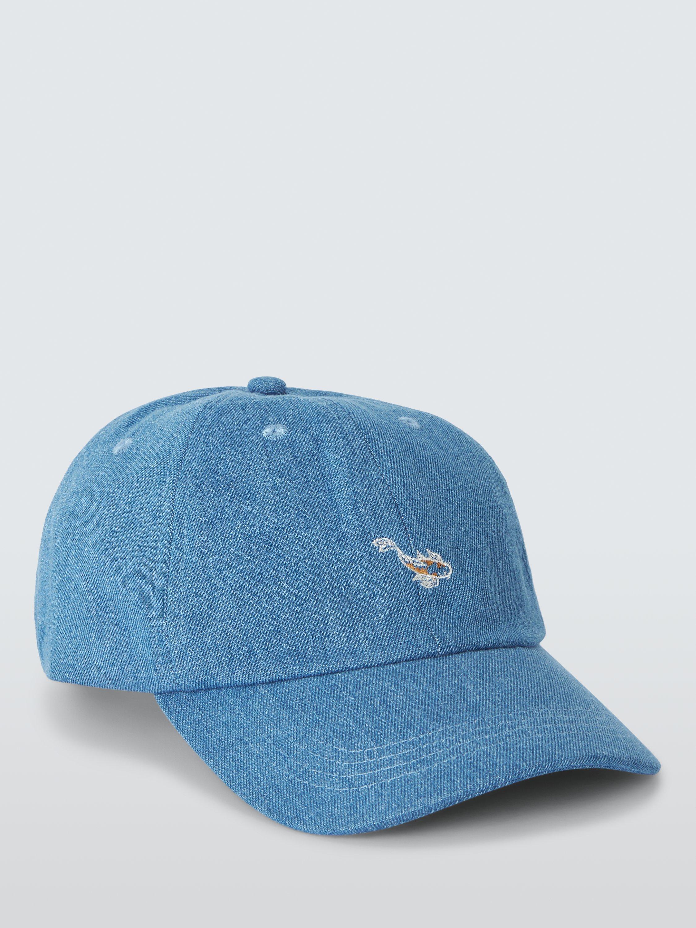 Product image 2 of 4, which shows John Lewis Cotton Embroidered Koi Carp Baseball Cap, Denim