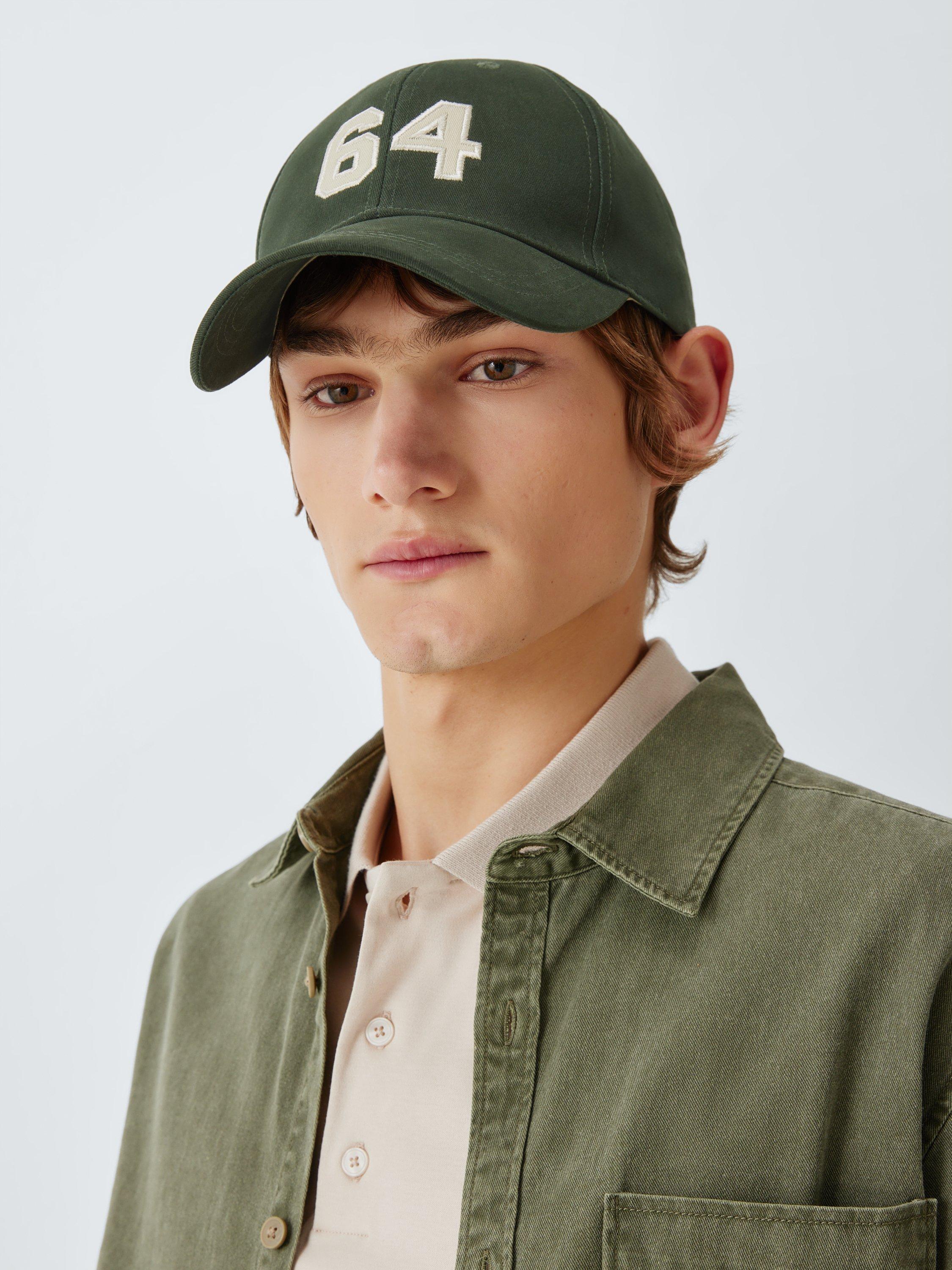 Product image 1 of 4, which shows John Lewis Cotton Embroidered 64 Baseball Cap, Dark Green