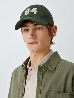 John Lewis Cotton Embroidered 64 Baseball Cap, Dark Green, Dark Green