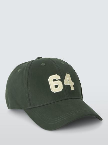 John Lewis Cotton Embroidered 64 Baseball Cap, Dark Green - view 2, Dark Green