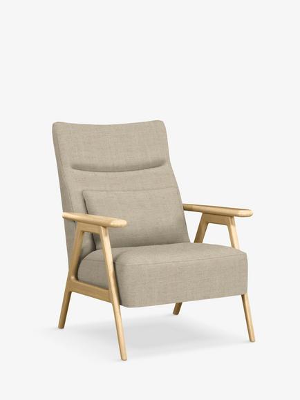John Lewis Hendricks High Back Accent Chair, Light Leg, Relaxed Linen Biscuit