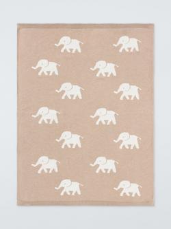 John Lewis Eden Safari Elephants Blanket, Brown - view 2, Brown