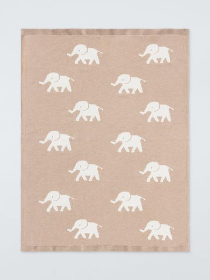 John Lewis Eden Safari Elephants Blanket, Brown - view 2, Brown
