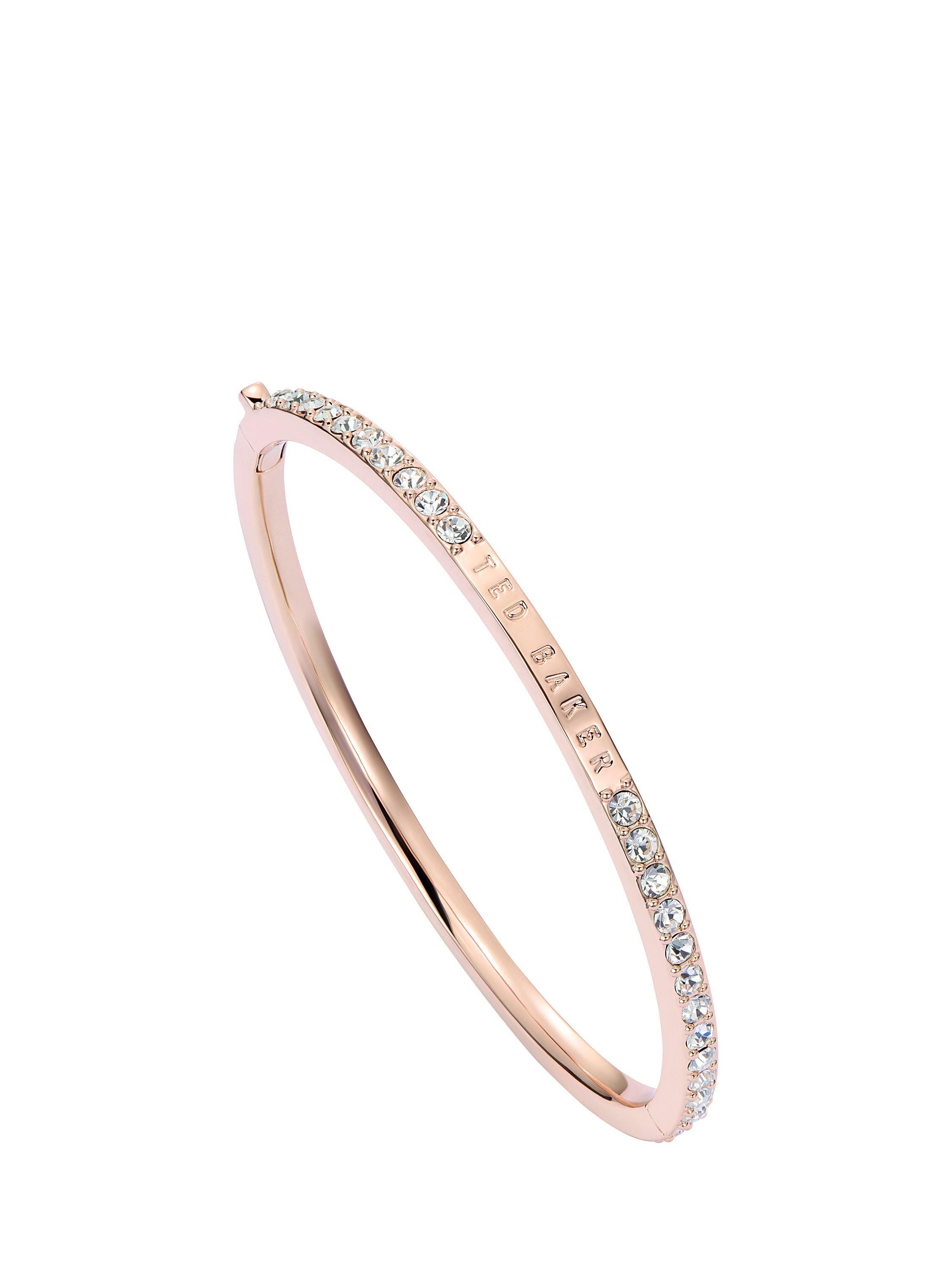 Product image 1 of 6, which shows Ted Baker Claudia Narrow Crystal Hinged Bangle Bracelet, Rose Gold