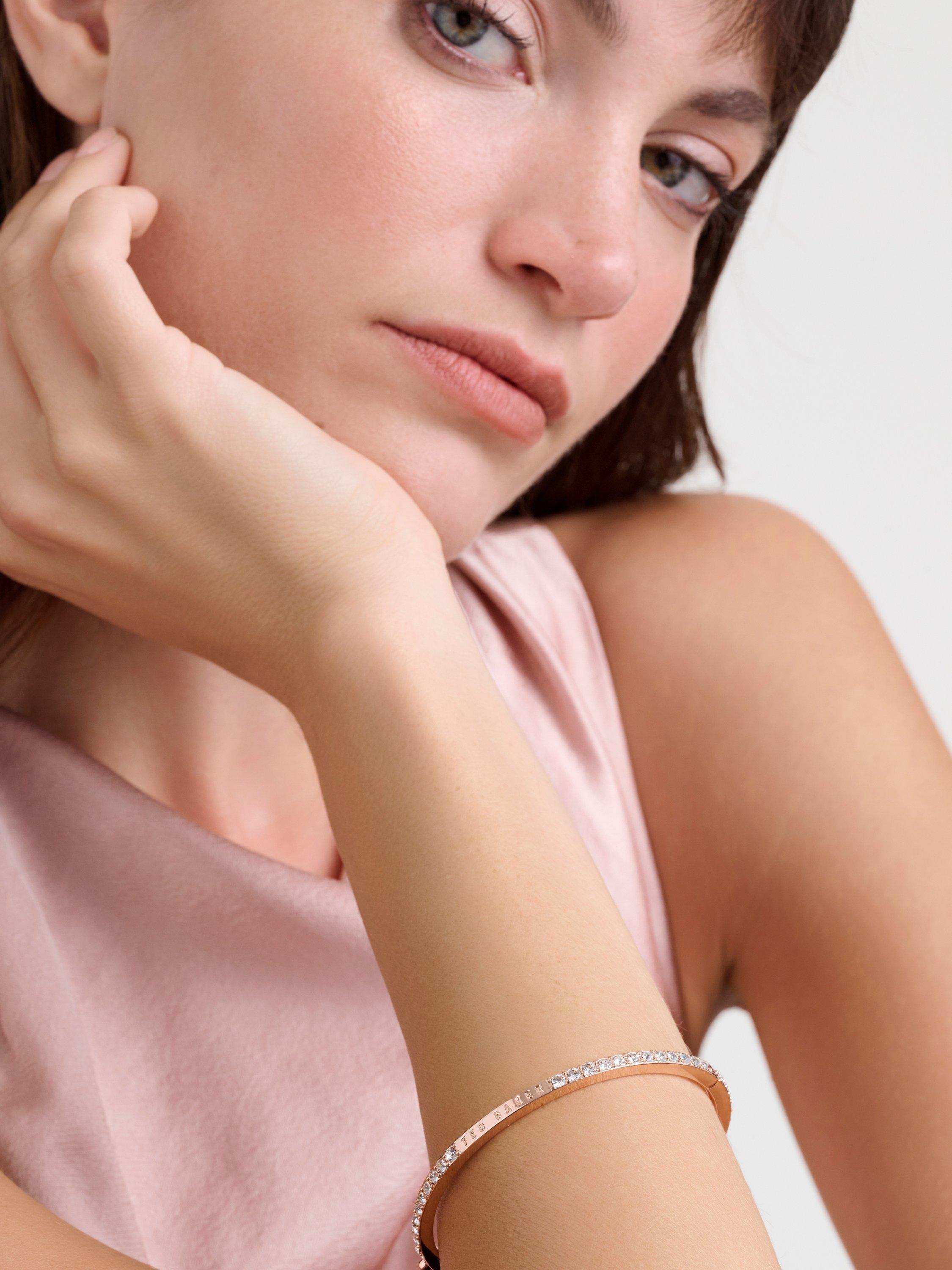 Product image 2 of 6, which shows Ted Baker Claudia Narrow Crystal Hinged Bangle Bracelet, Rose Gold