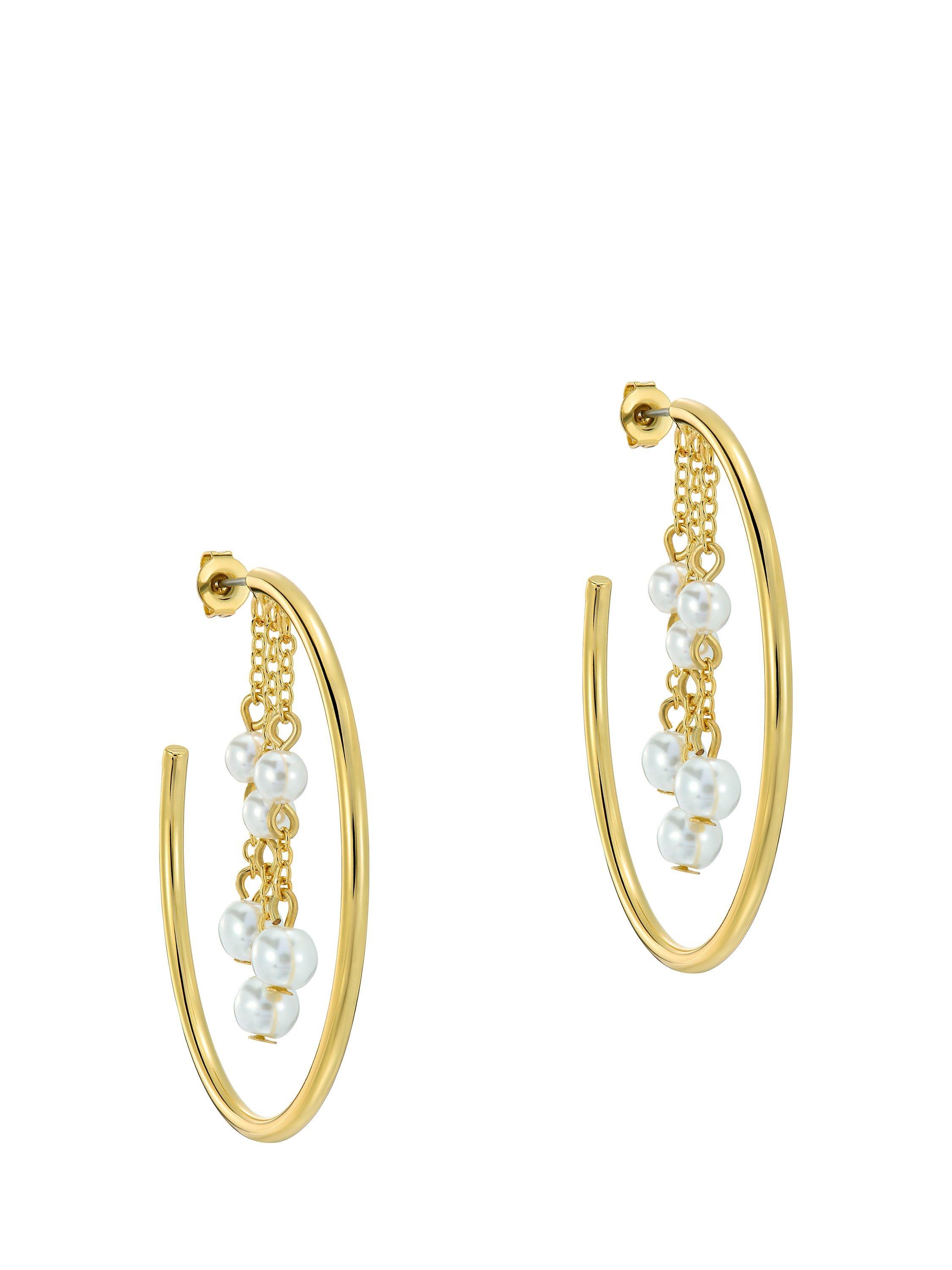 Product image 1 of 6, which shows Ted Baker Casey Cascade Hoop Earrings, Gold Tone Pearl