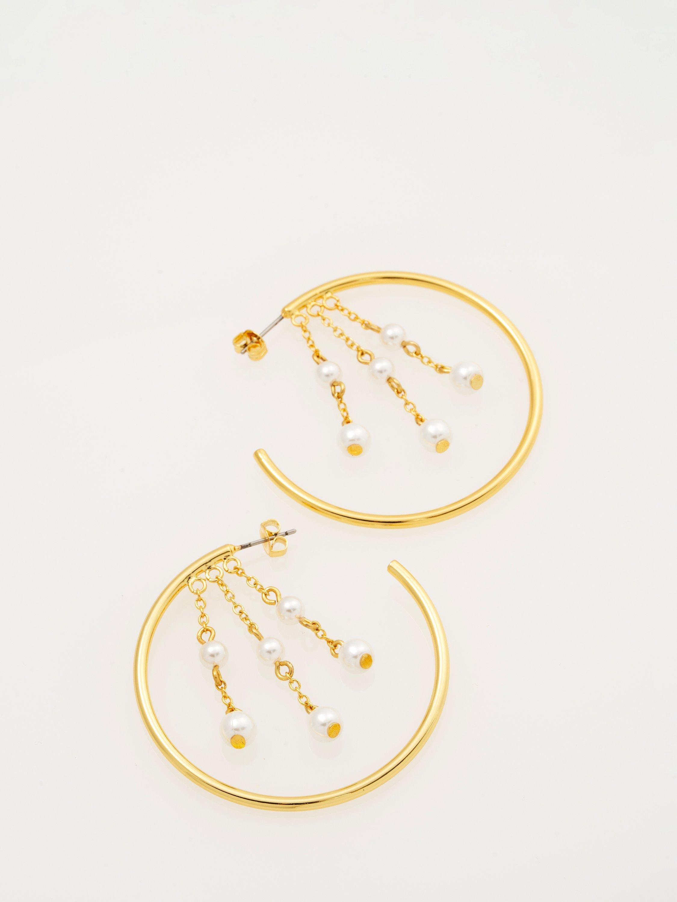 Product image 4 of 6, which shows Ted Baker Casey Cascade Hoop Earrings, Gold Tone Pearl