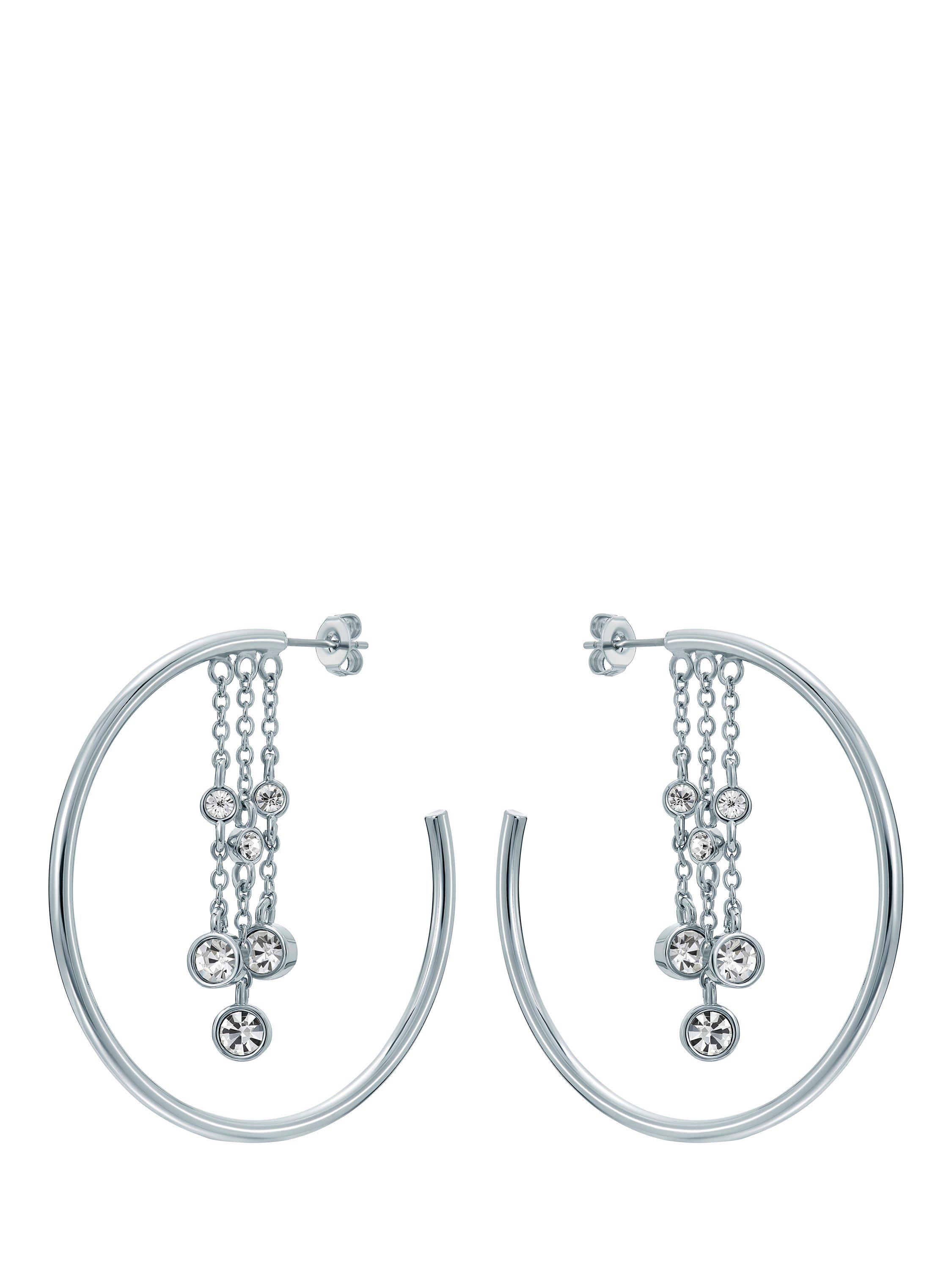 Product image 3 of 6, which shows Ted Baker Cassidy Cascade Hoop Crystal Earrings, Silver