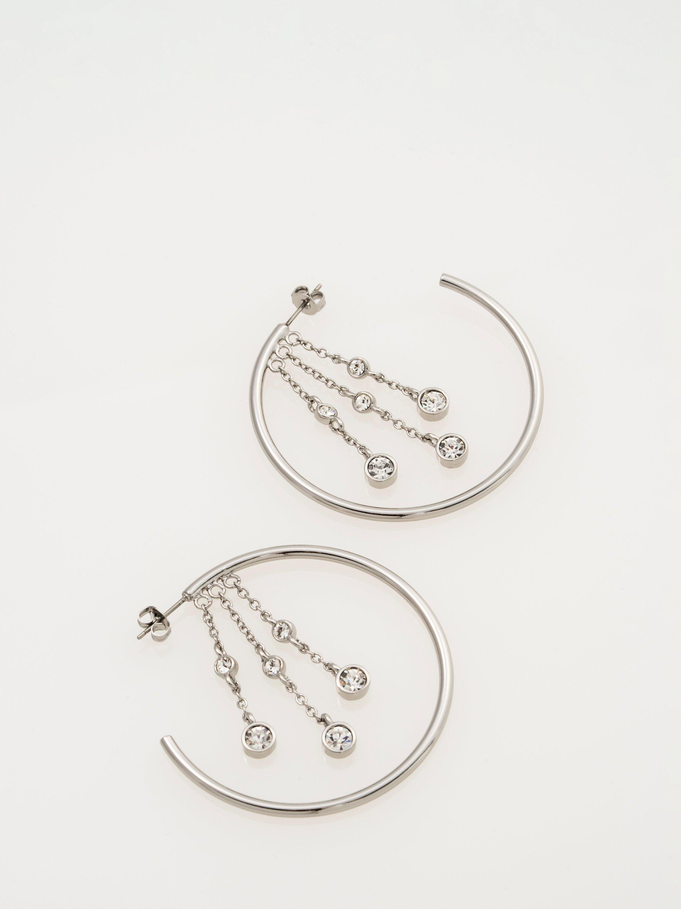 Product image 4 of 6, which shows Ted Baker Cassidy Cascade Hoop Crystal Earrings, Silver