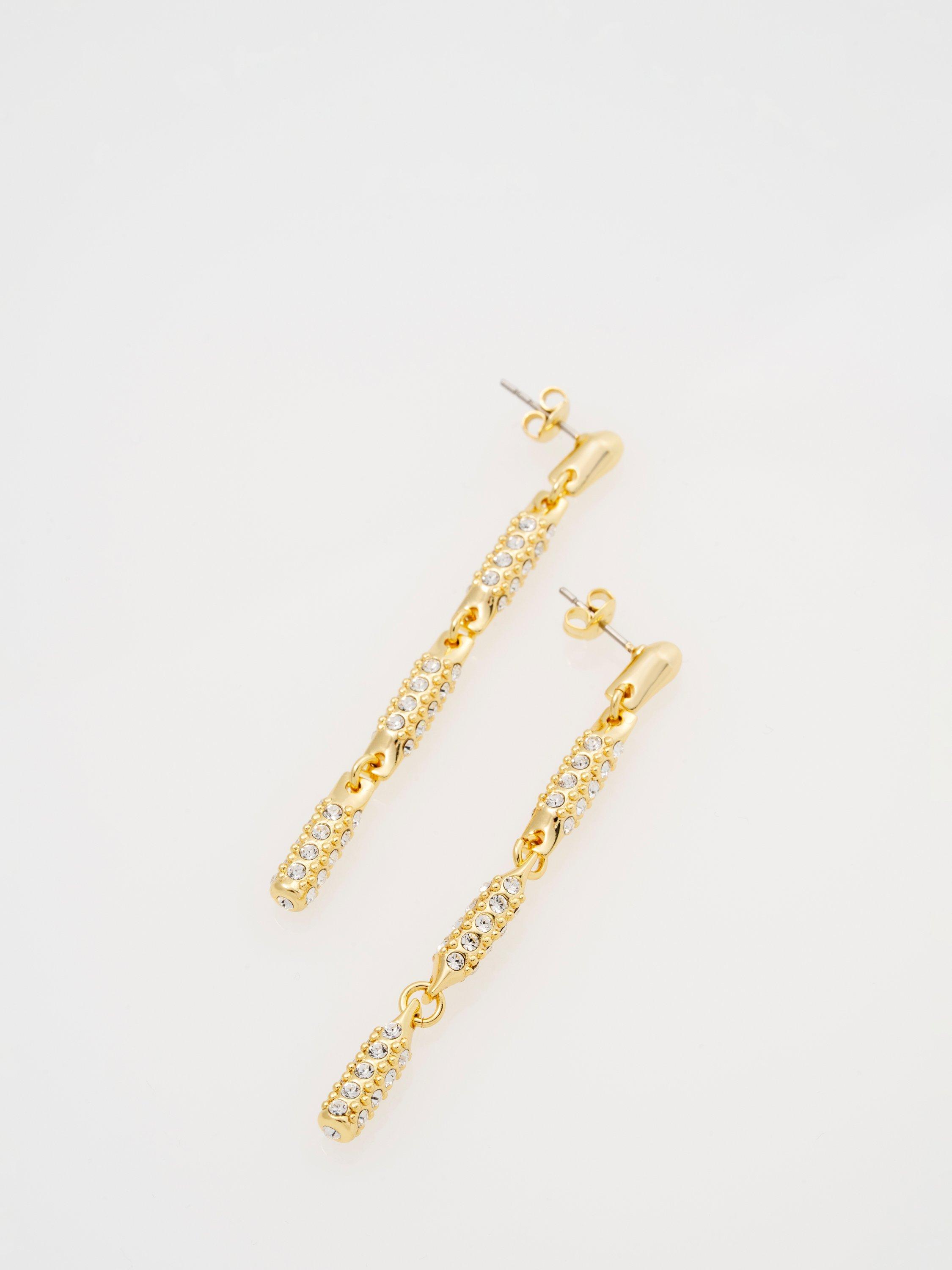 Product image 4 of 6, which shows Ted Baker Corinne Cosmic Drop Earrings, Gold/Clear Crystal