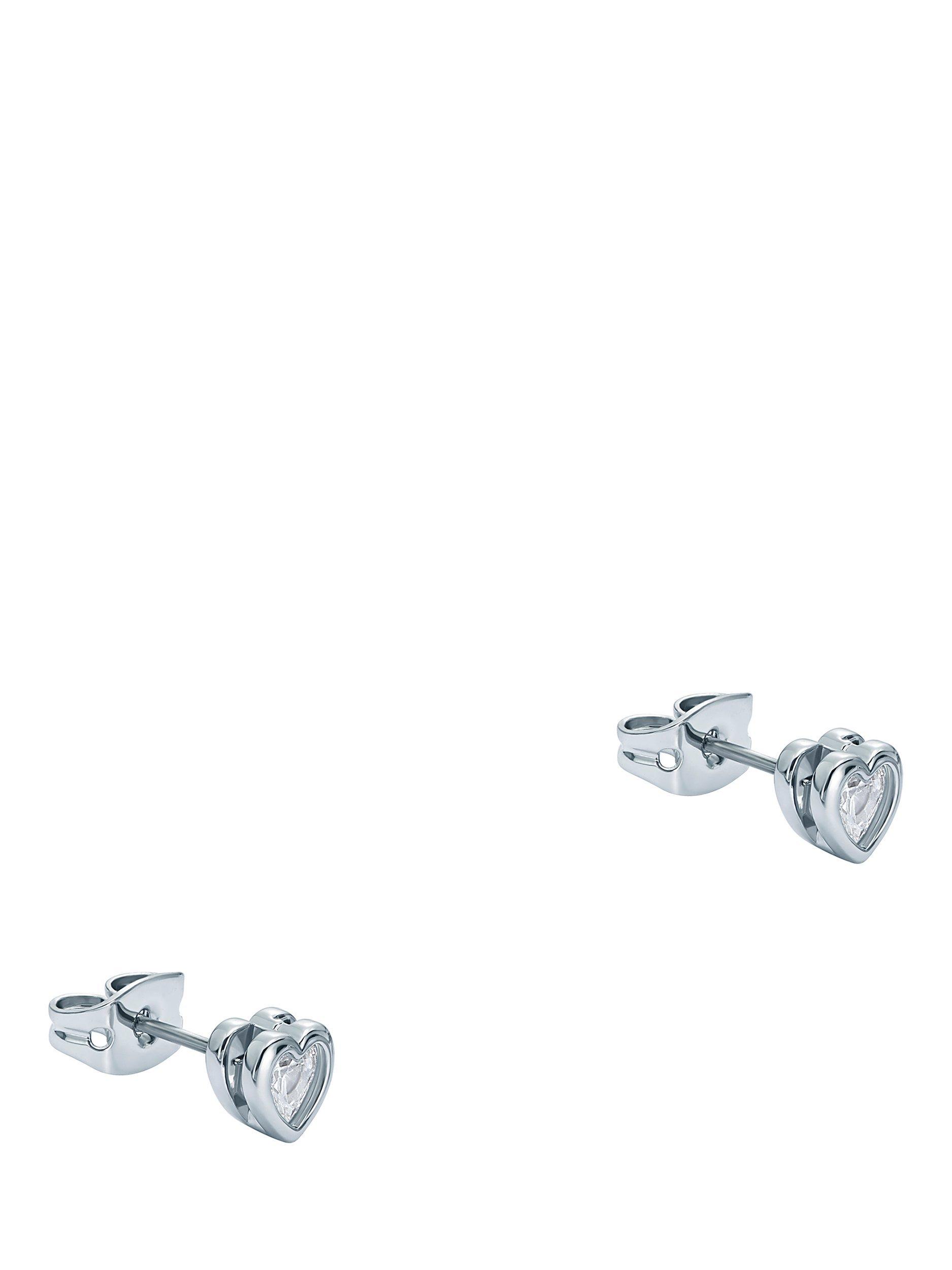 Product image 1 of 6, which shows Ted Baker Harmony Mini Crystal Heart Stud Earrings, Silver