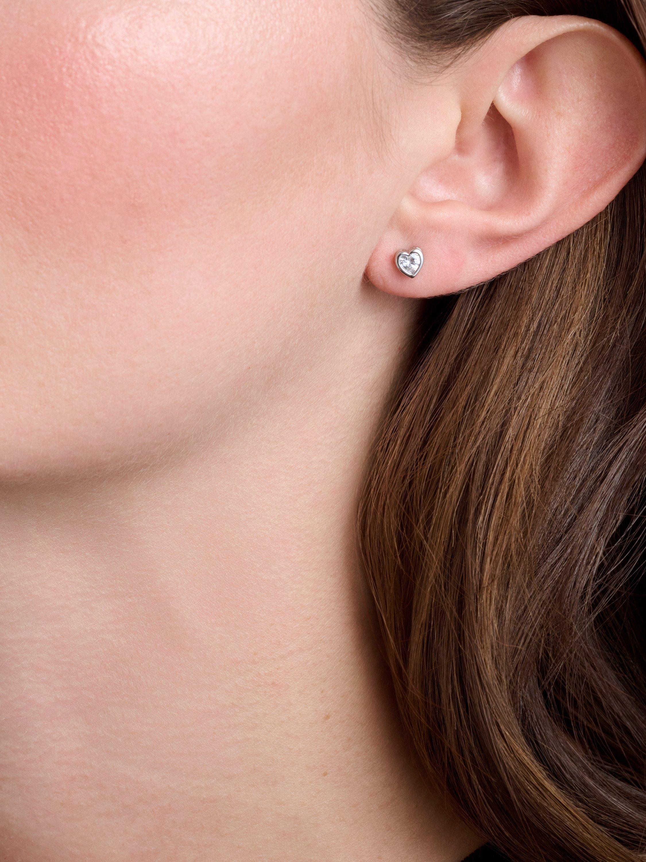 Product image 2 of 6, which shows Ted Baker Harmony Mini Crystal Heart Stud Earrings, Silver