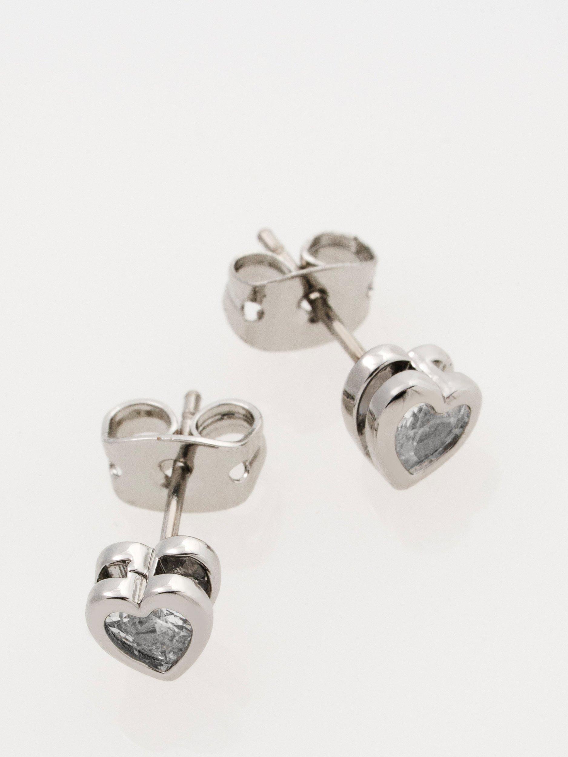Product image 4 of 6, which shows Ted Baker Harmony Mini Crystal Heart Stud Earrings, Silver