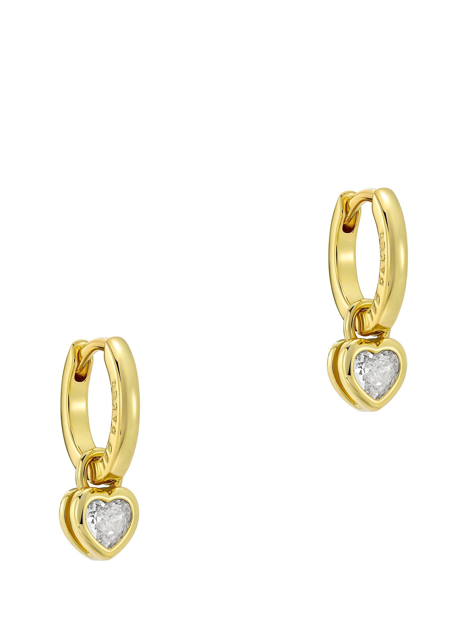 Product image 1 of 6, which shows Ted Baker Harper Mini Crystal Heart Huggie Earrings, Gold