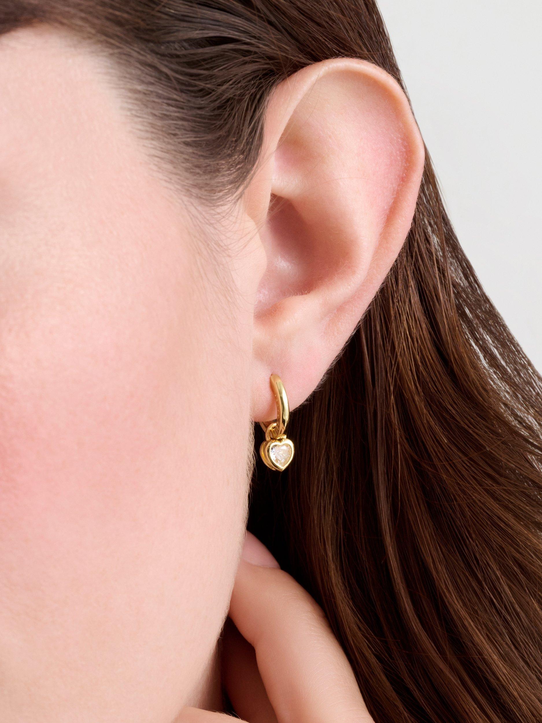Product image 2 of 6, which shows Ted Baker Harper Mini Crystal Heart Huggie Earrings, Gold