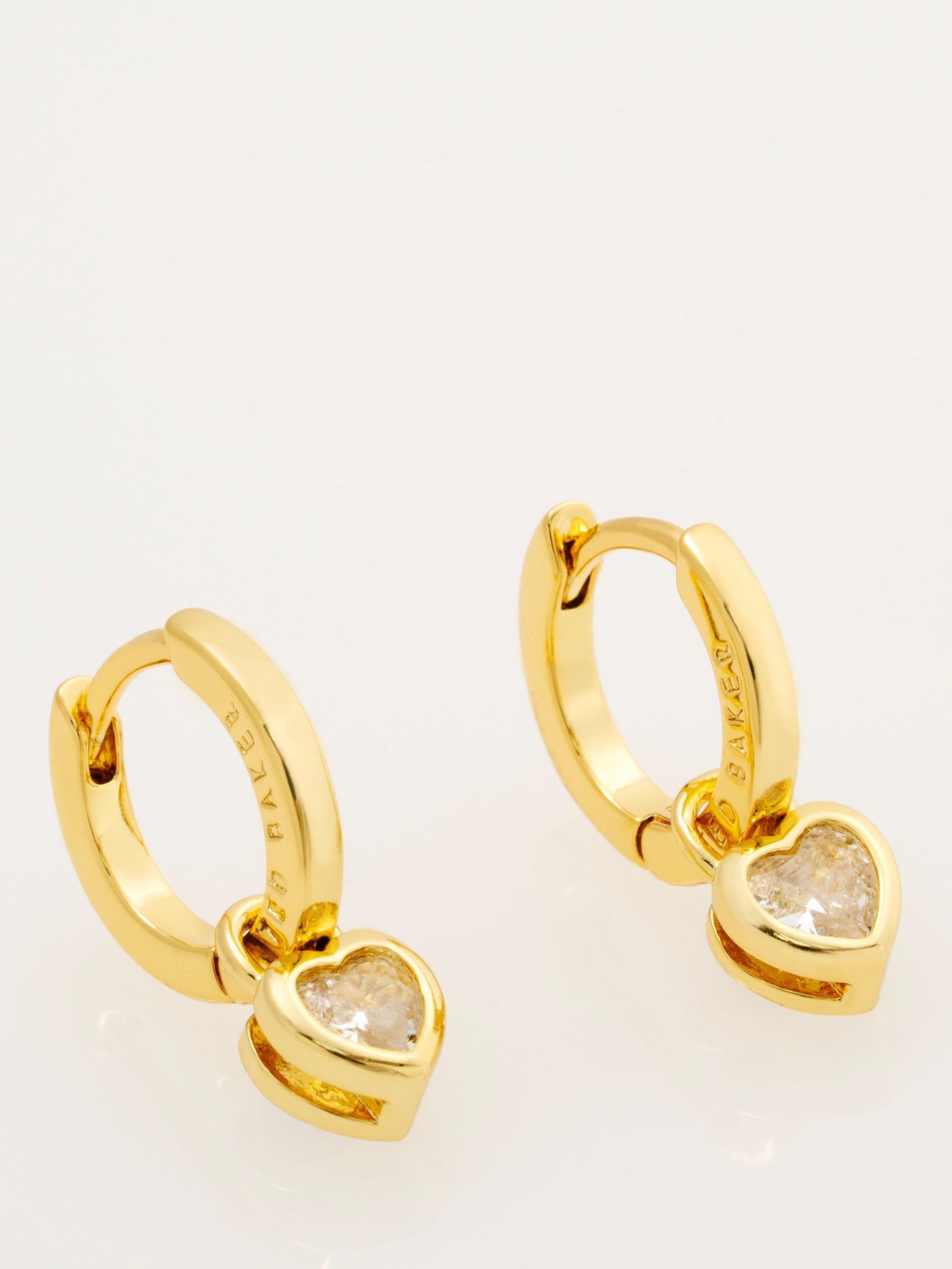 Product image 4 of 6, which shows Ted Baker Harper Mini Crystal Heart Huggie Earrings, Gold