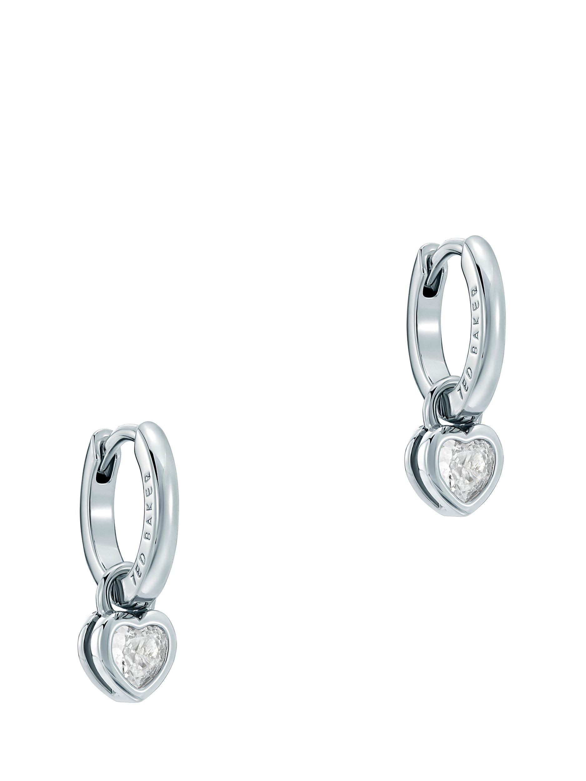 Product image 1 of 6, which shows Ted Baker Harper Mini Crystal Heart Huggie Earrings, Silver