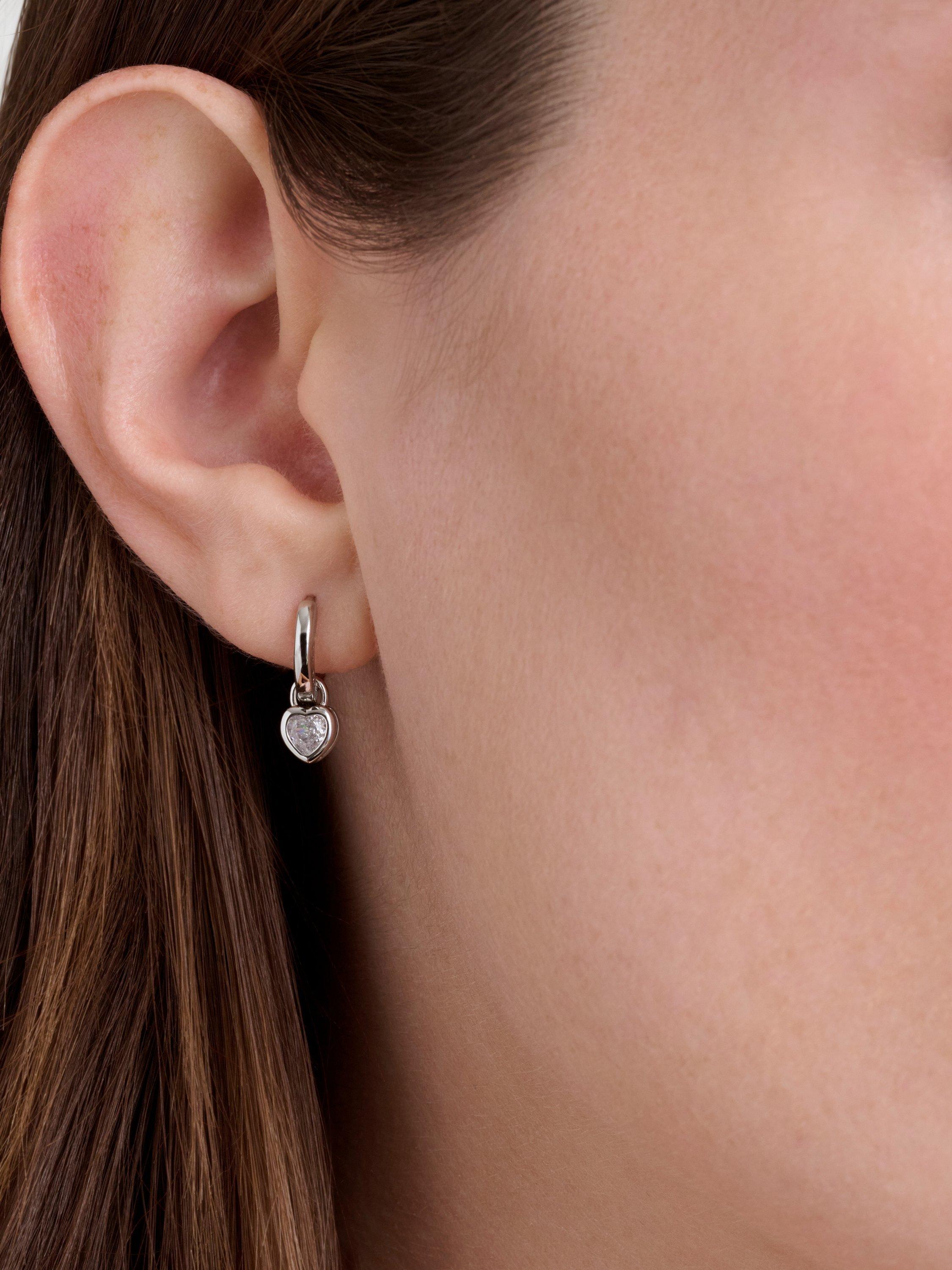 Product image 3 of 6, which shows Ted Baker Harper Mini Crystal Heart Huggie Earrings, Silver
