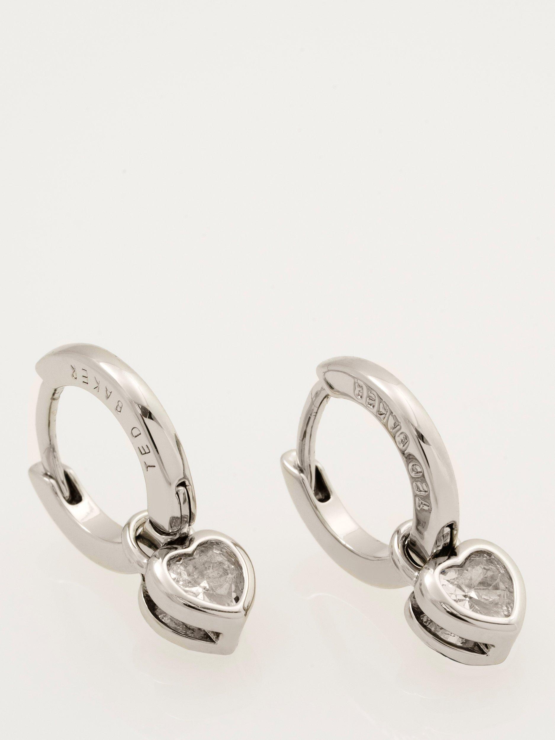 Product image 4 of 6, which shows Ted Baker Harper Mini Crystal Heart Huggie Earrings, Silver