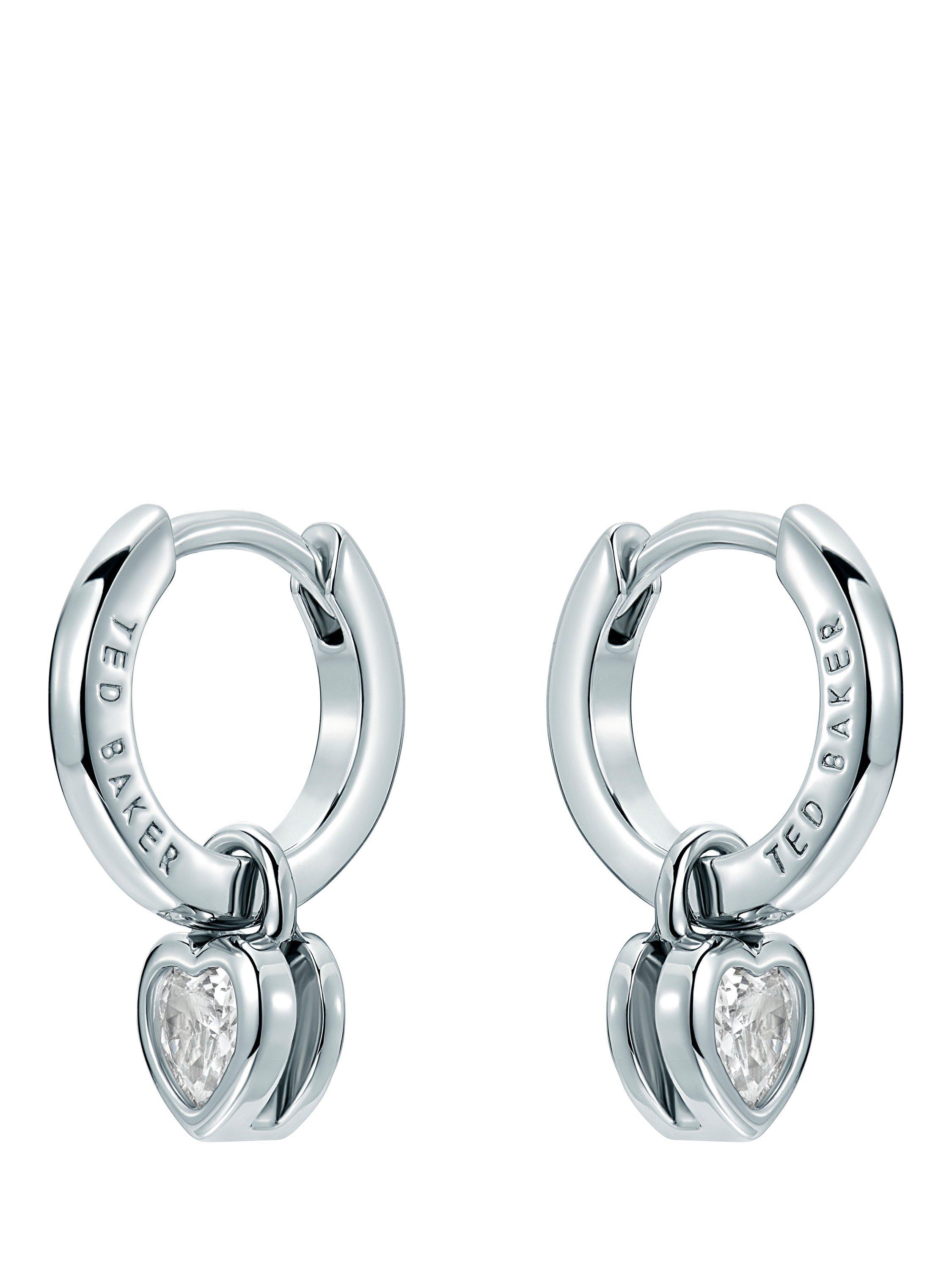 Product image 5 of 6, which shows Ted Baker Harper Mini Crystal Heart Huggie Earrings, Silver